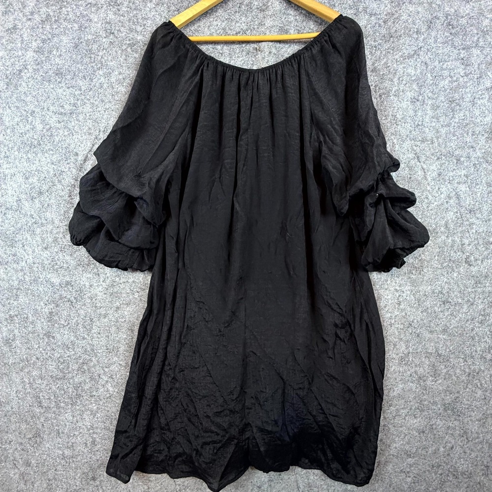 Indigo Rose Midi Dress Womens 3X Black Ruffled Sleeve Oversized Flowy LBD Party - Picture 2 of 7